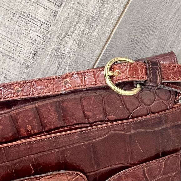 Vtg Joan & David Alligator Italy Brown Leather Lining Crocodile Crossbody Bag - Picture 6 of 12